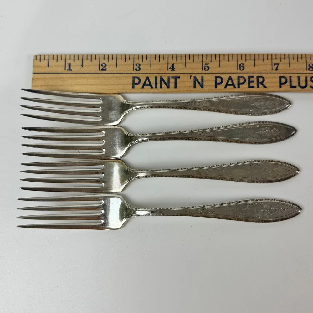 1847 Rogers Bros Argosy Silverplate Dinner Forks Set of 4 Art Deco 1926 7.5 Inch